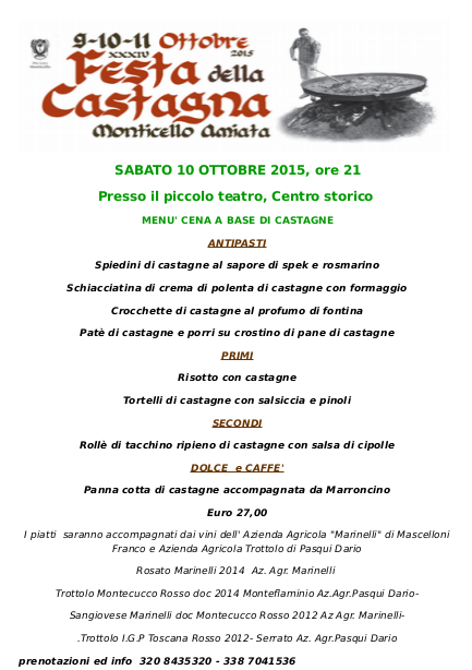 Il menu della cena a base di castagne del 10 ottobre